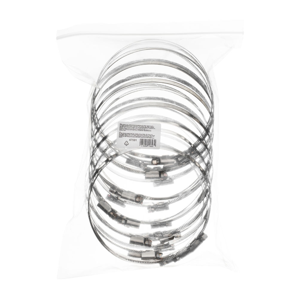 Хомуты нержавеющая сталь, Стандартное болтовое крепление 120-140 мм, 25 штук в упаковке, ширина 9 мм Сибртех (47591)