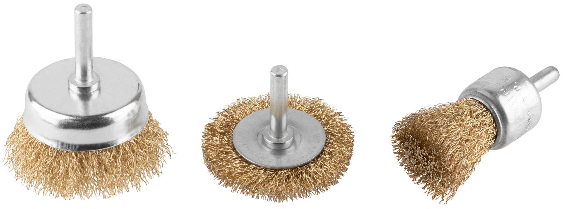 Корщетки со штифтом, набор 3 шт. ( колесо 50 мм / чашка 50 мм / венчик 25 мм ) (38561)