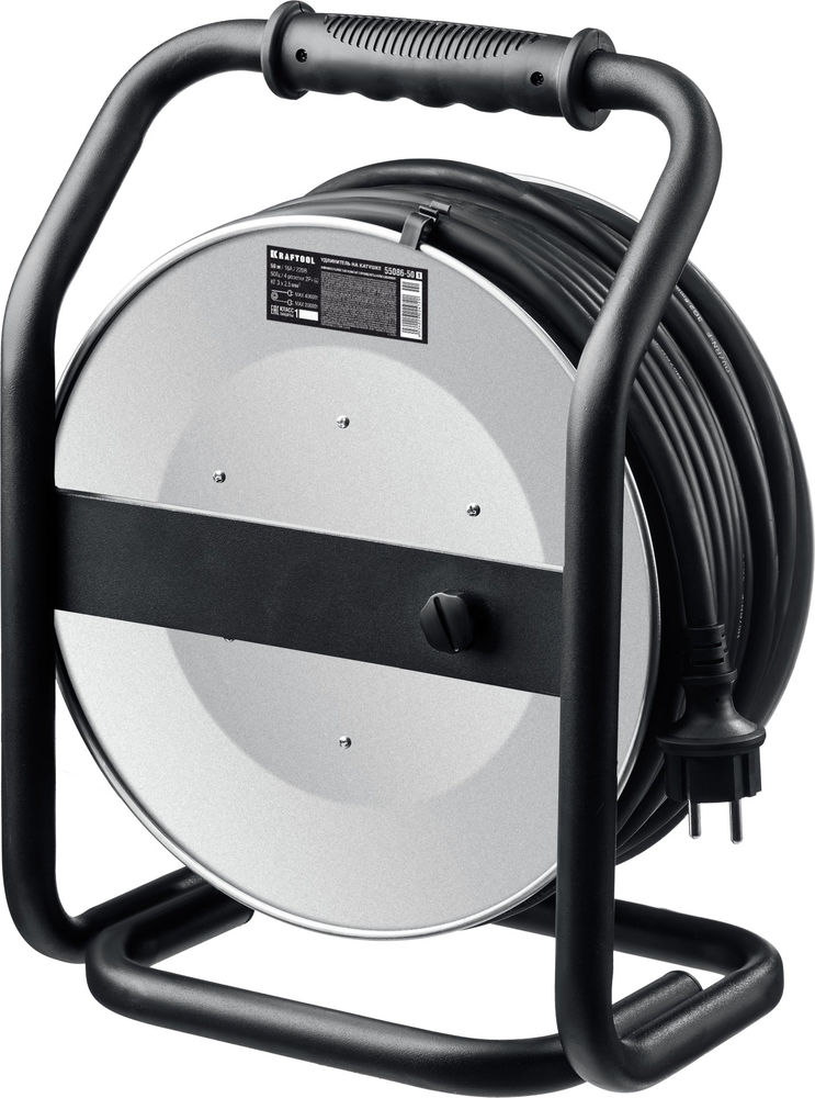 Силовой удлинитель на стальной катушке КГ 3х2.5 50м 4000Вт IP44, HEAVY DUTY KRAFTOOL 55086-50_z01