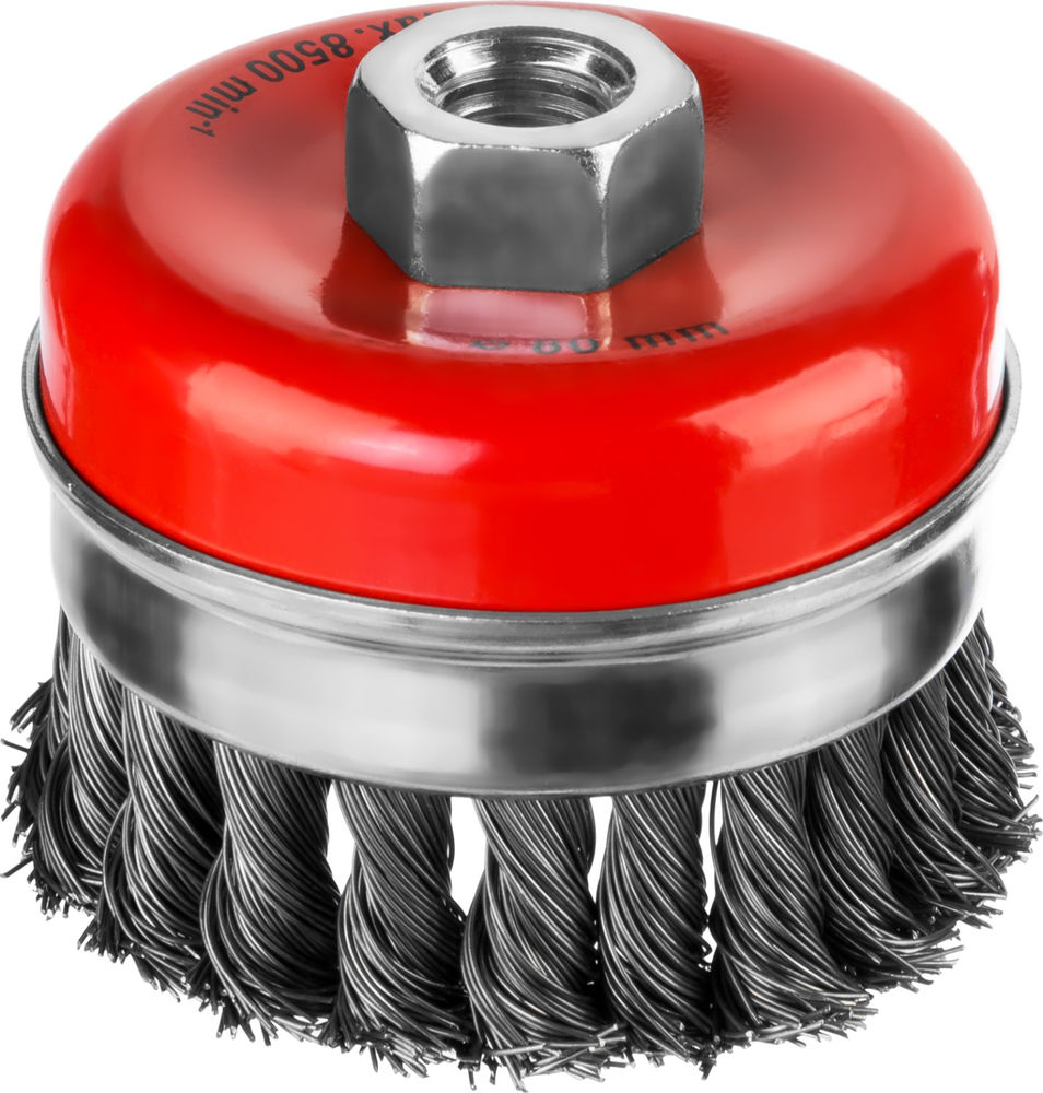 Чашечная щетка-крацовка для УШМ 80 мм, жгутированная стальная проволока 0.5 мм MIRAX 35144-080