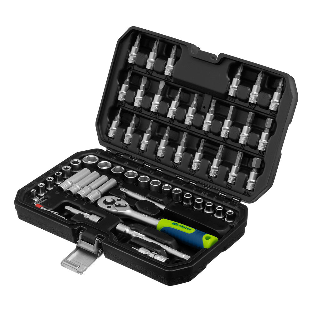 Набор инструментов, 1/4, пластиковый кейс 56 предметов Сибртех