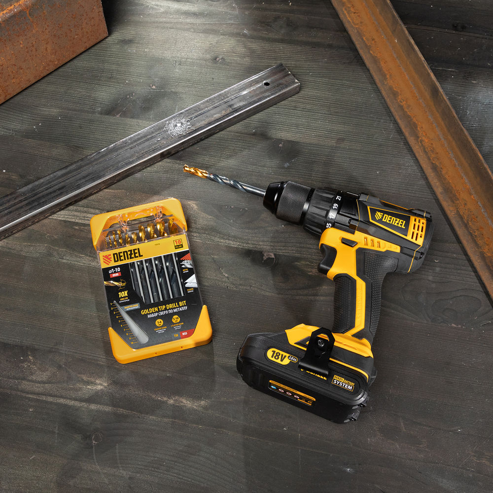 Набор сверл по металлу, 1-10 мм, HSS-Tin, Golden Tip, 10 шт Denzel (72316)