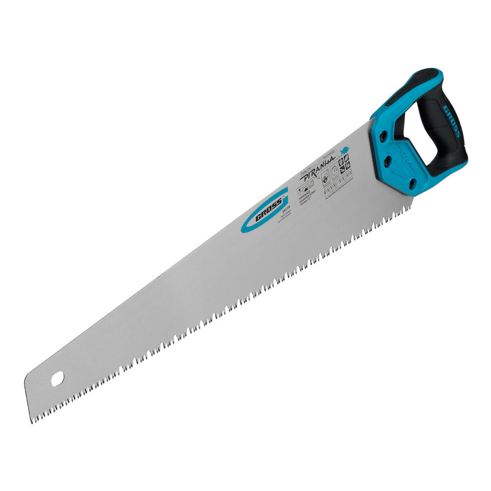 Ножовка по дереву Piranha, 550 мм, сегментное строение рабочей кромки, 7-8 TPI, зуб-3D, двухкомпонентная рукоятка Gross