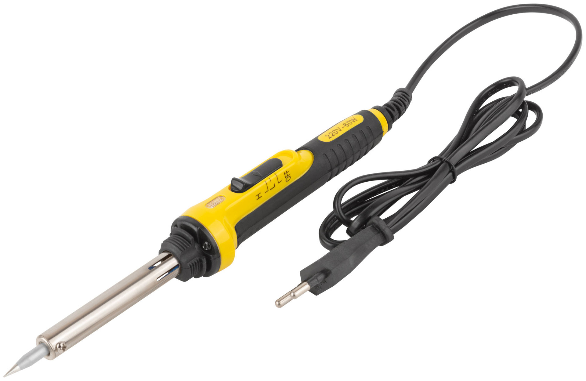 Паяльник 220 В, 2 режима работы, подставка, выключатель, прорезиненная ручка, конусное жало, 30 Вт / 60 Вт (60495)