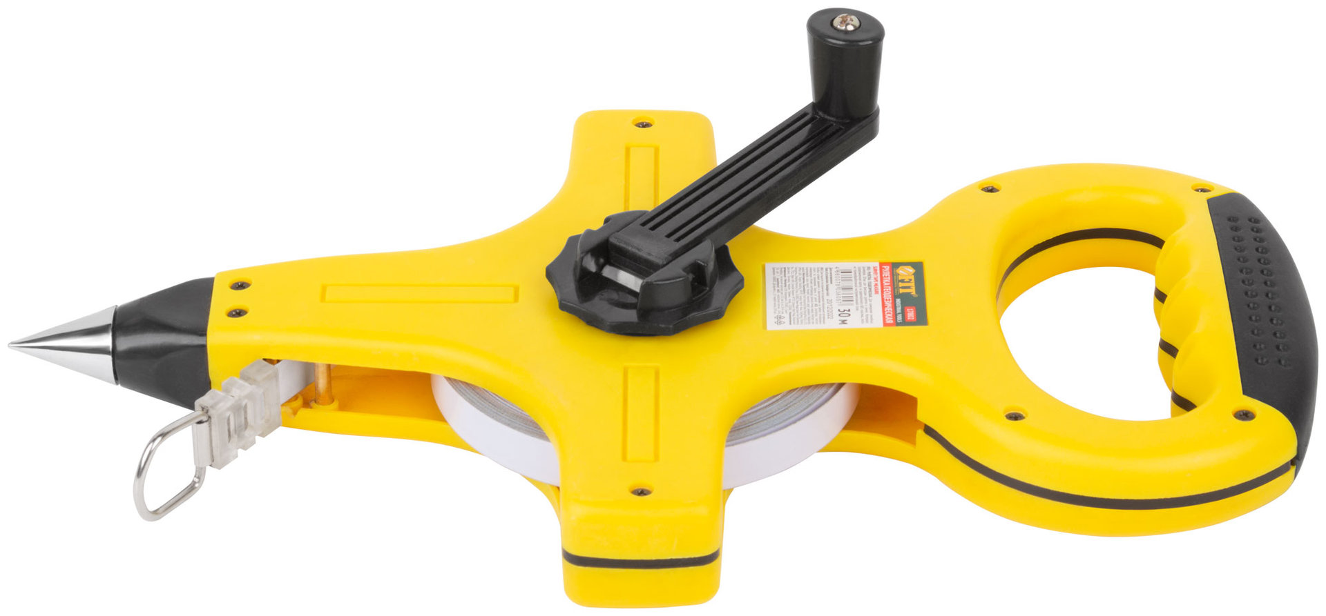 Рулетка геодезическая, стальная лента, желтый открытый пластиковый корпус, прорезиненная ручка 30 м