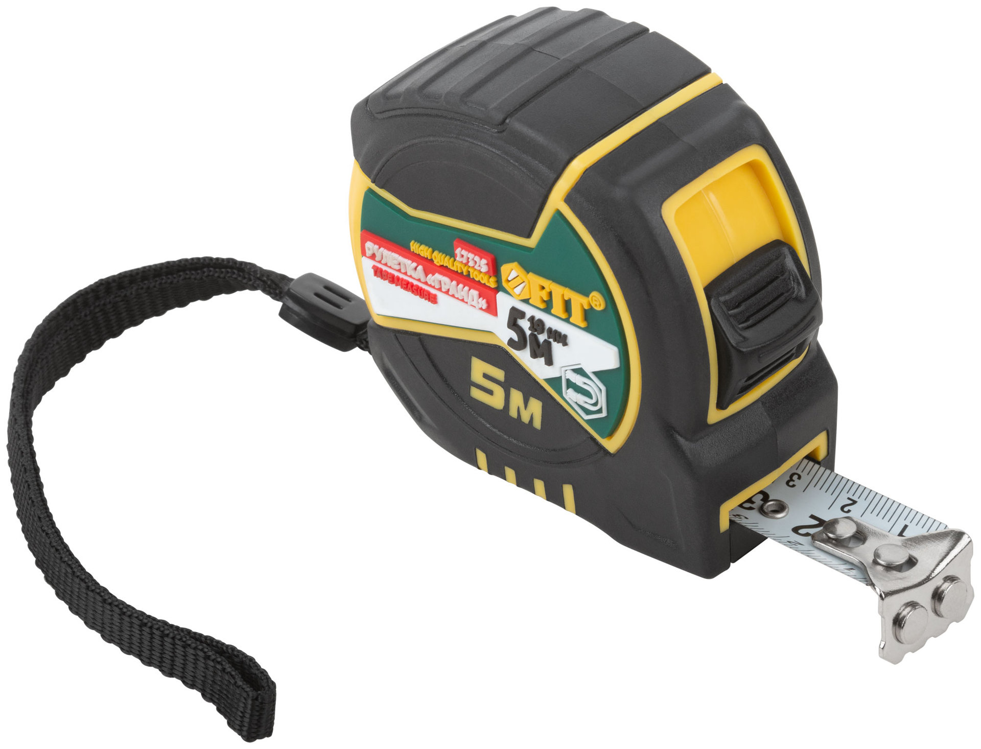 Рулетка Гранд, калибр.лента, нейлон.покр., магн.крючок, двойной стопор, прорезин.корпус 5 м х 19 мм