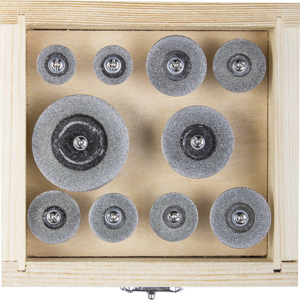 Набор алмазных отрезных мини-кругов 10 шт, 16–40 мм, хвостовик d 3 мм, P 200 ЗУБР 33385-H10