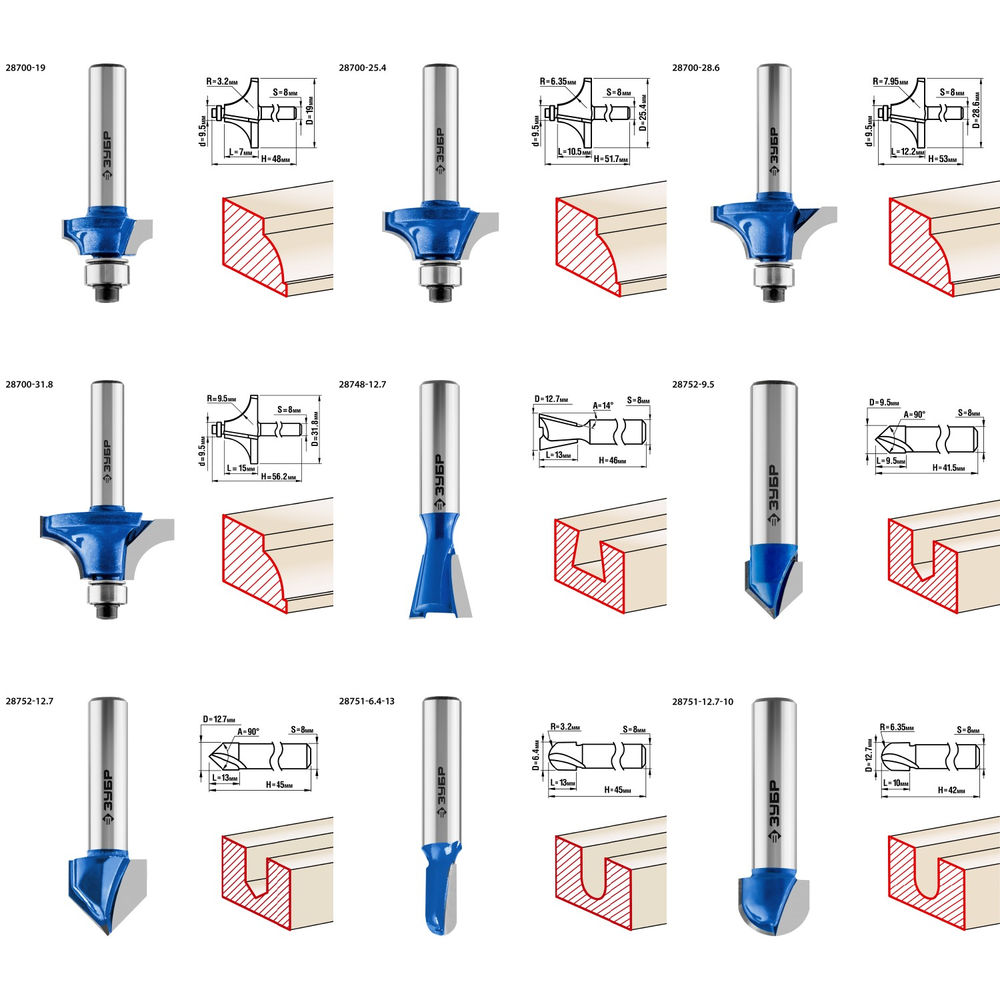 Набор профильных фрез по дереву 30 шт ЗУБР Профессионал 28796-H30  