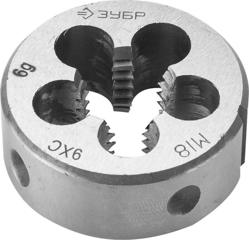 Плашка круглая ручная сталь 9ХС ЗУБР М18 x 2.5 мм 4-28022-18-2.5