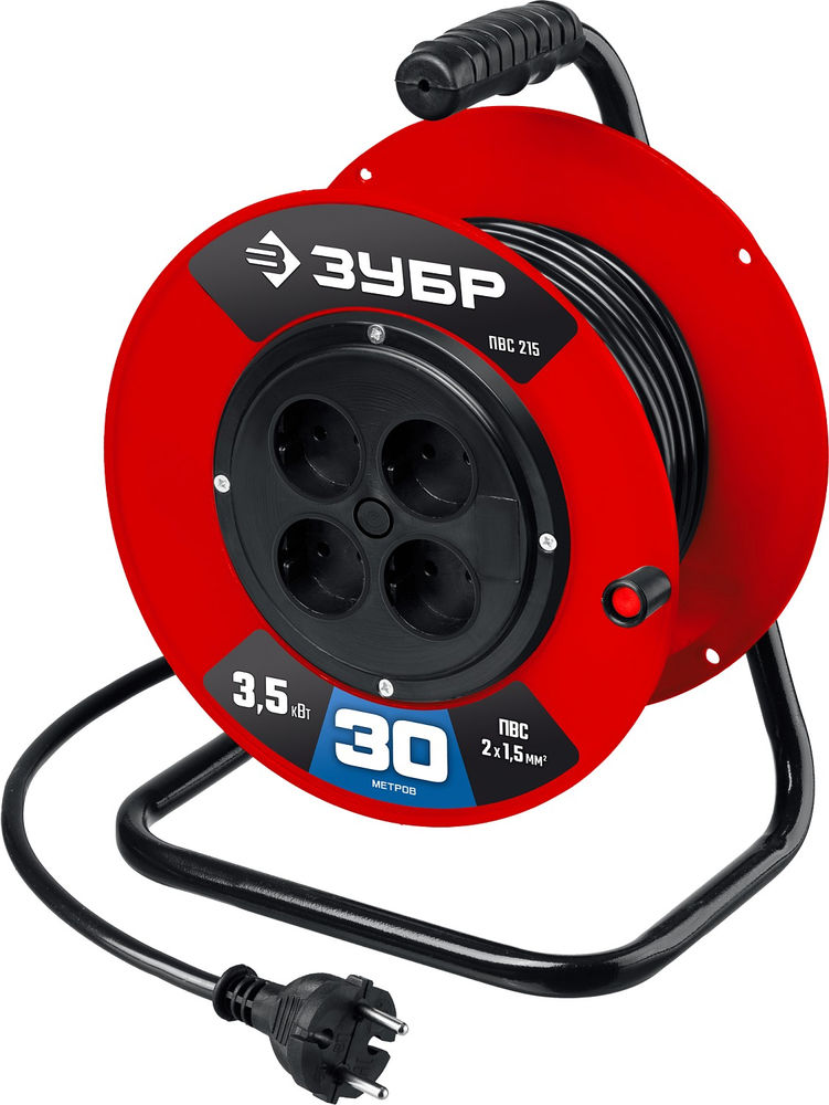 Удлинитель силовой на катушке ПВС 2 x 1.5 мм2 30 м 3500 Вт ЗУБР ПВС-215 55103-30