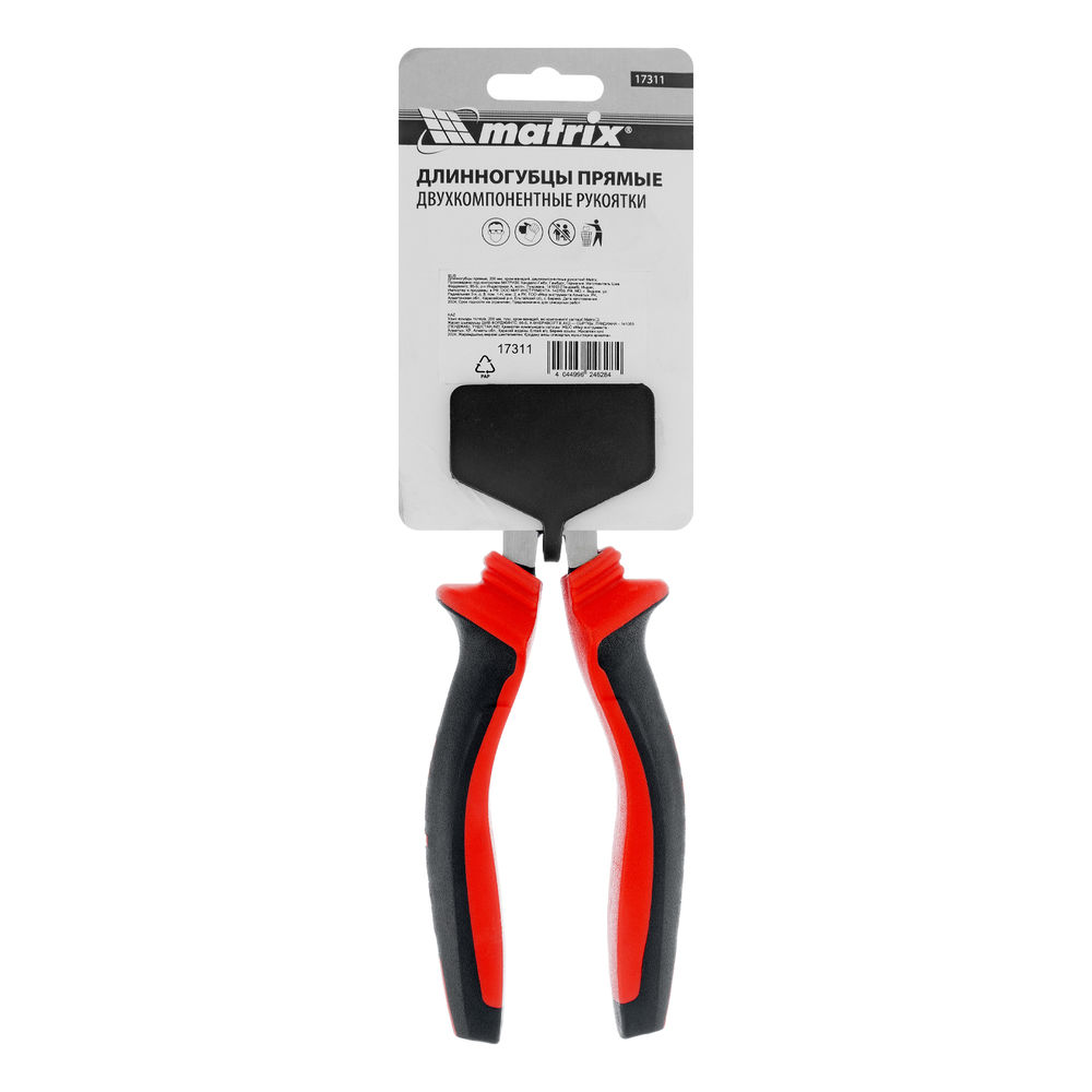 Длинногубцы прямые, 200 мм, хром-ванадий, двухкомпонентные рукоятки Matrix (17311)