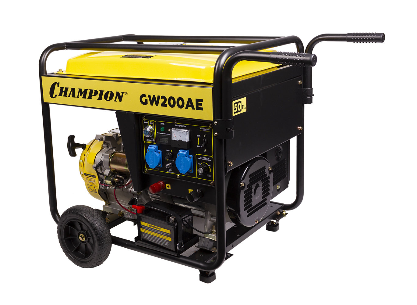 Генератор бенз.сварочный CHAMPION GW200AE (140А ПВ50% 4,5/5кВт 15лс 85,5кг эл.стартер, колеса) (GW200AE)
