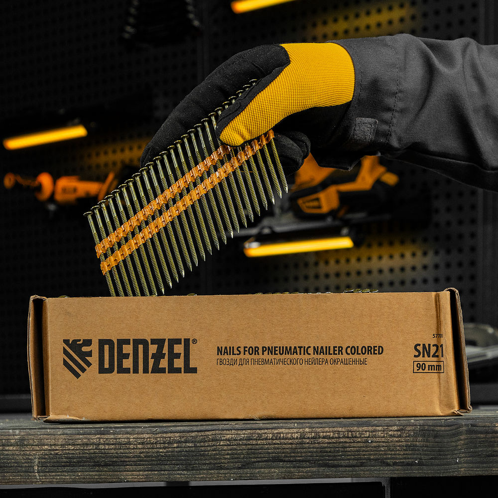 Гвозди для пнев. нейлера (крашен.) длина - 90 мм, диам. - 3,05 мм, 2000 шт. Denzel (57700)