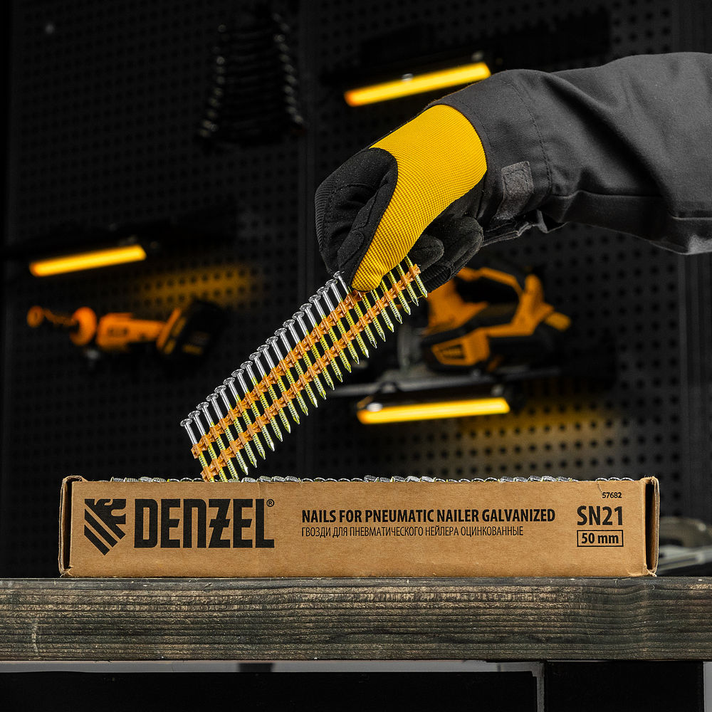 Гвозди для пнев. нейлера (оцинк.) длина - 50 мм, диам. - 2,9 мм, 2000 шт. Denzel (57682)