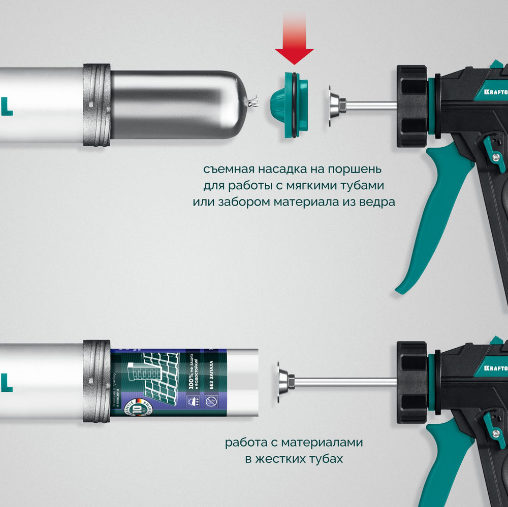 Закрытый пистолет для герметикаа ULTRA, 600 мл, прямой забор, регулировка силы давления, вариативная антикапельная система KRAFTOOL 06677-60