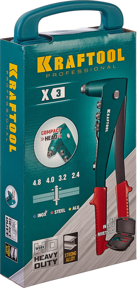 Литой заклепочник X-3, 2.4–4.8 мм, в кейсе KRAFTOOL 31170-H6_z01