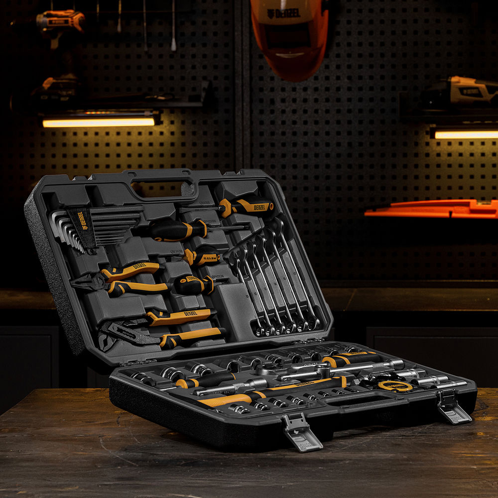 Набор инструментов, 1/2, 1/4, CrV, S2, пластиковый кейс, 64 предмета Denzel