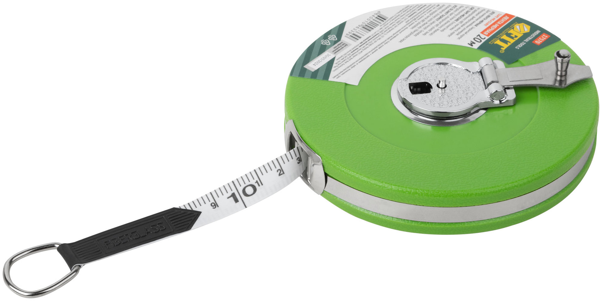 Рулетка, фибергласовая лента, зеленый пластиковый корпус 20 м