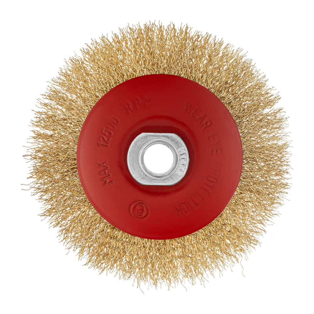 Щетка для УШМ, 115 мм, М14, тарелка, латунированная витая проволока Matrix (74612)