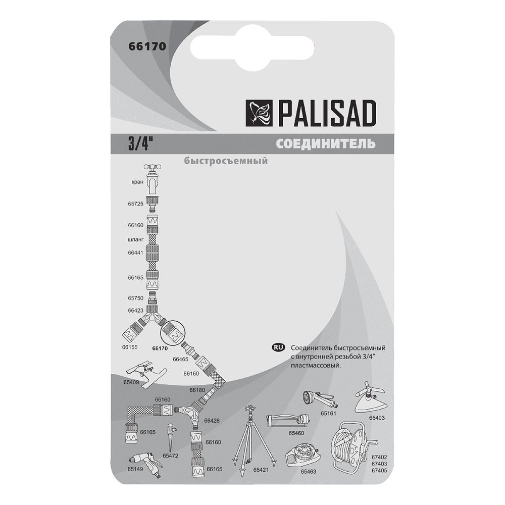 Соединитель пластмассовый, быстросъемный, внутренняя резьба 3/4, аквастоп Palisad (66170)