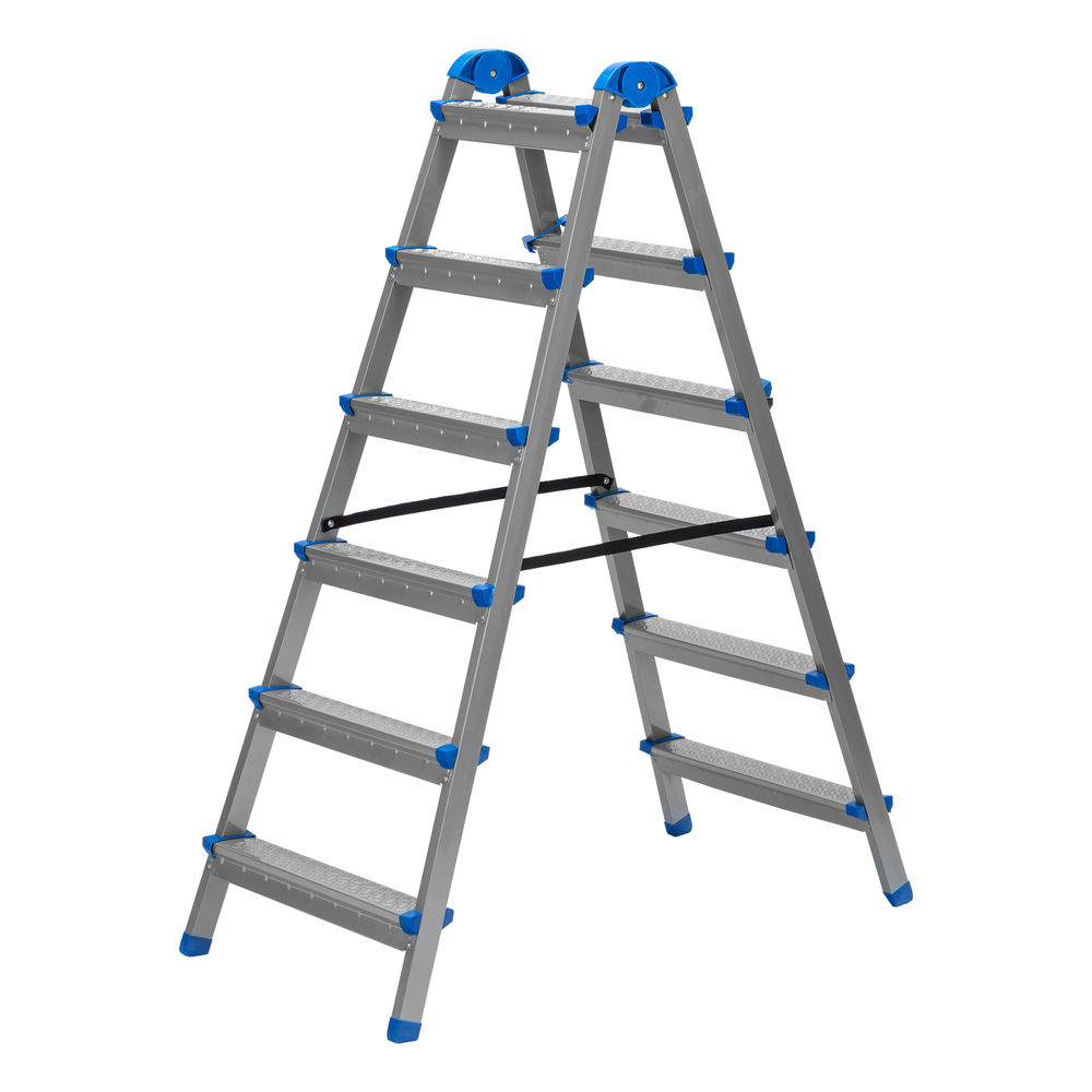 Стремянка двухсторонняя 6 ступеней, сталь профиль, стальные ступени, Сибртех (97986)