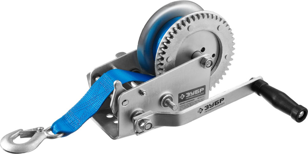 Лебёдка ручная барабанная тяговая ленточная 1.1 т, 10 м ЗУБР Профессионал 43115-1.1