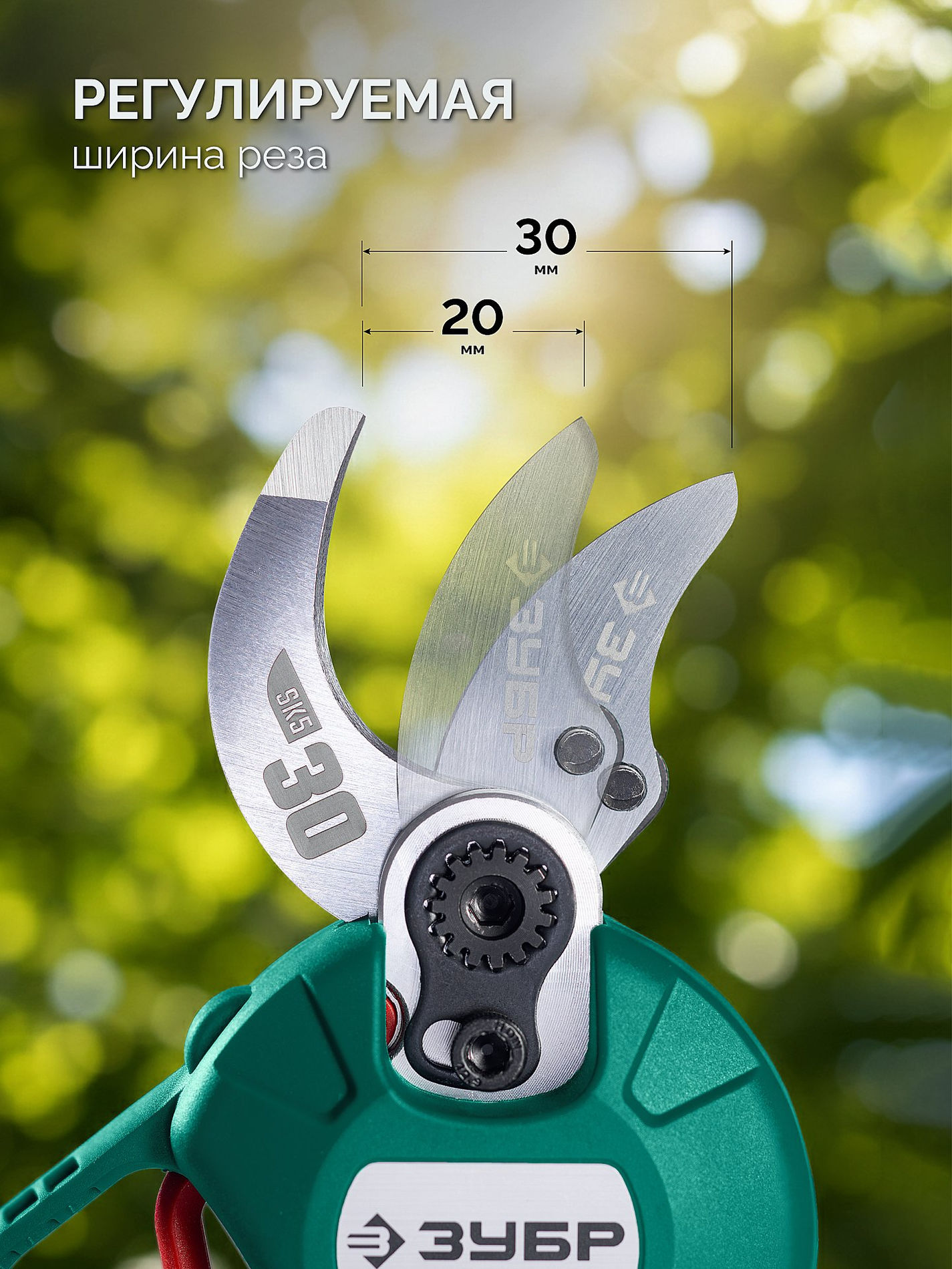 ЗУБР 20 В, 30 мм макс. рез, 1 АКБ LMS (2 Ач), секатор аккумуляторный (СКБ-2030-21)