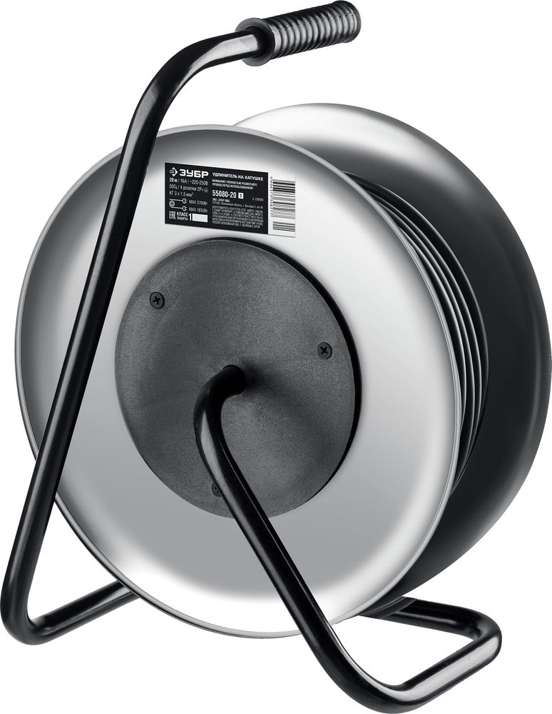 Удлинитель силовой на стальной катушке КГ-315 КГ 3 x 1.5 мм2, 20 м, 3700 Вт, IP44 ЗУБР Профессионал 55080-20_z01