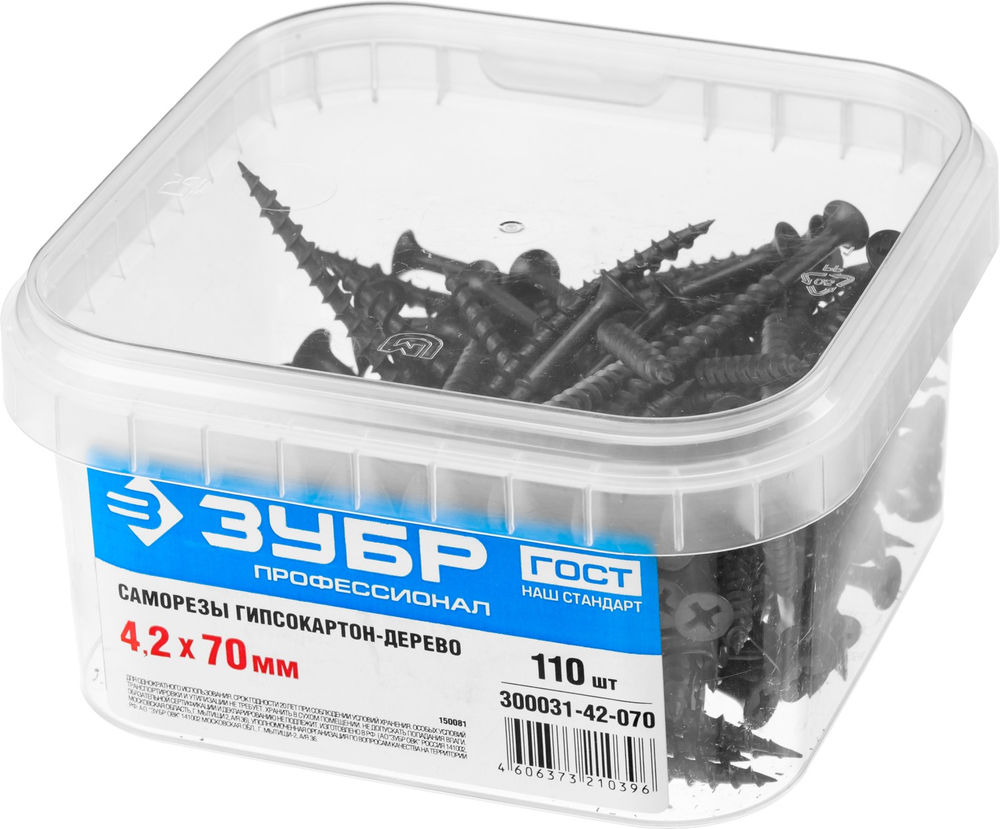 Саморез гипсокартон-дерево фосфатированный 70 х 4.2 мм, 110 шт Профессионал СГД ЗУБР 300031-42-070