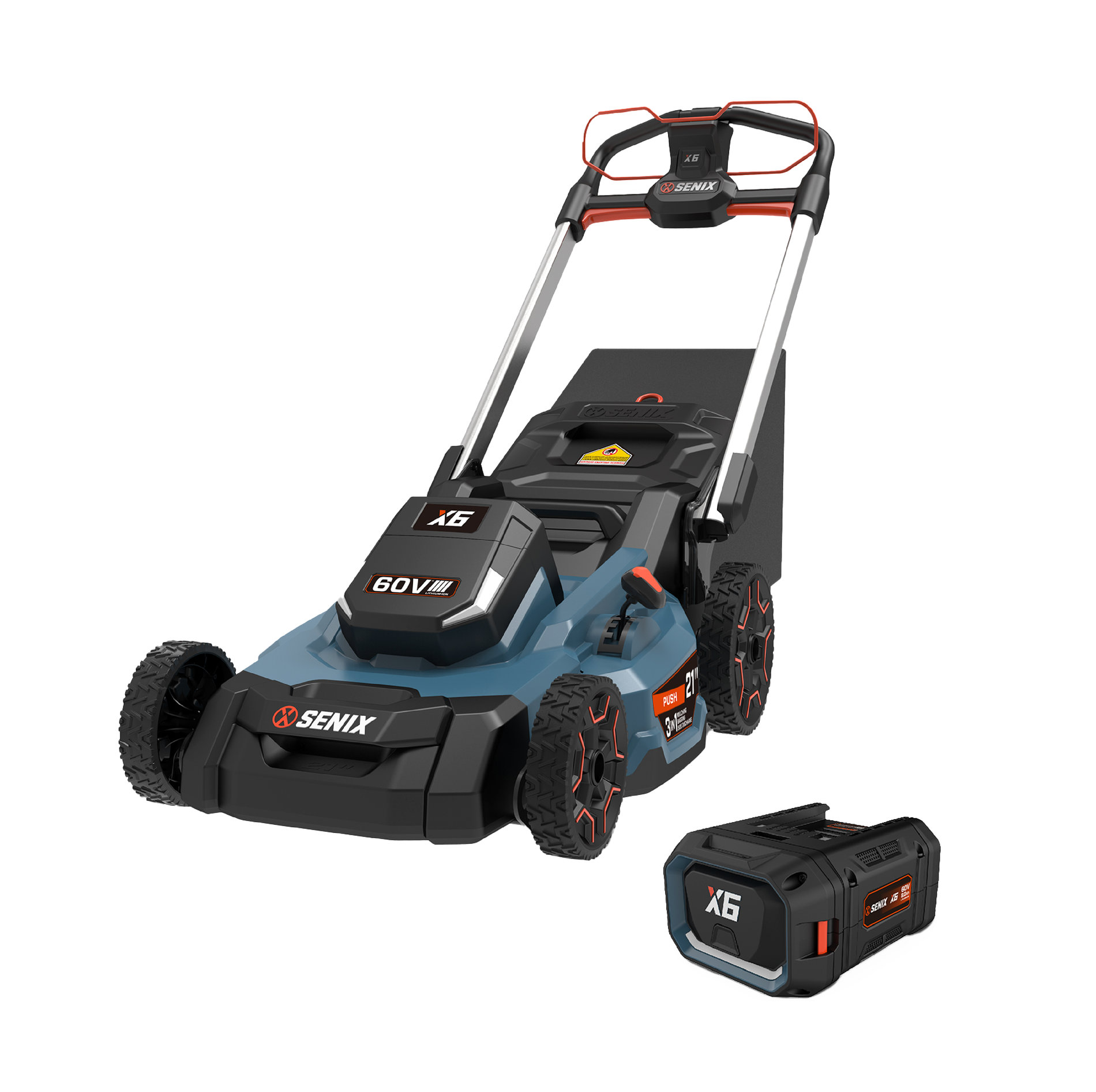 Газонокосилка самоходная аккумуляторная, серия X6, 60В, 3-в-1, 53 см., 1 аккумулятор 4Ач, ЗУ