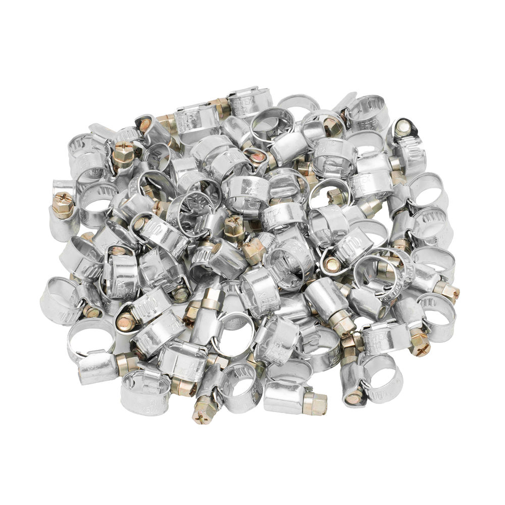 Хомуты металлические, Стандартное болтовое крепление 8-12 мм, 100 штук в упаковке, ширина 9 мм Сибртех (47555)