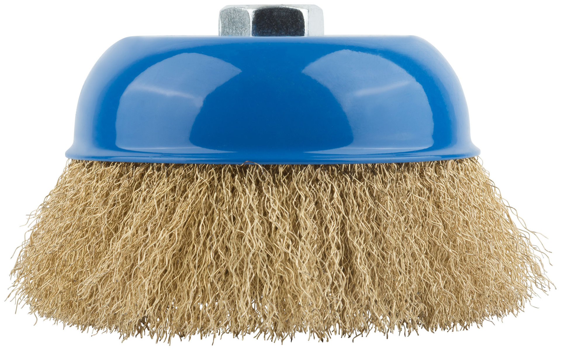 Корщетка, тип чашка, гайка М14, стальная латунированная волнистая проволока 125 мм (38944М)