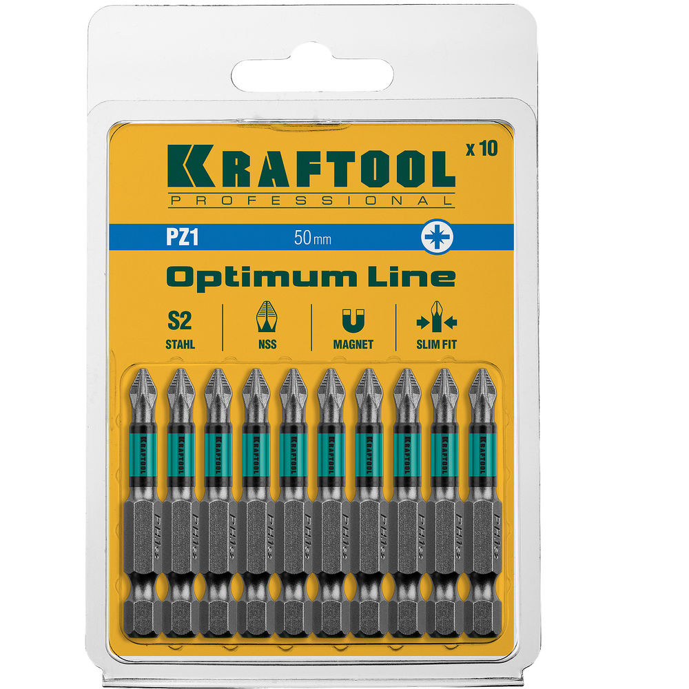 Биты Optimum PZ1, 50 мм, 10 шт KRAFTOOL 26124-1-50-10