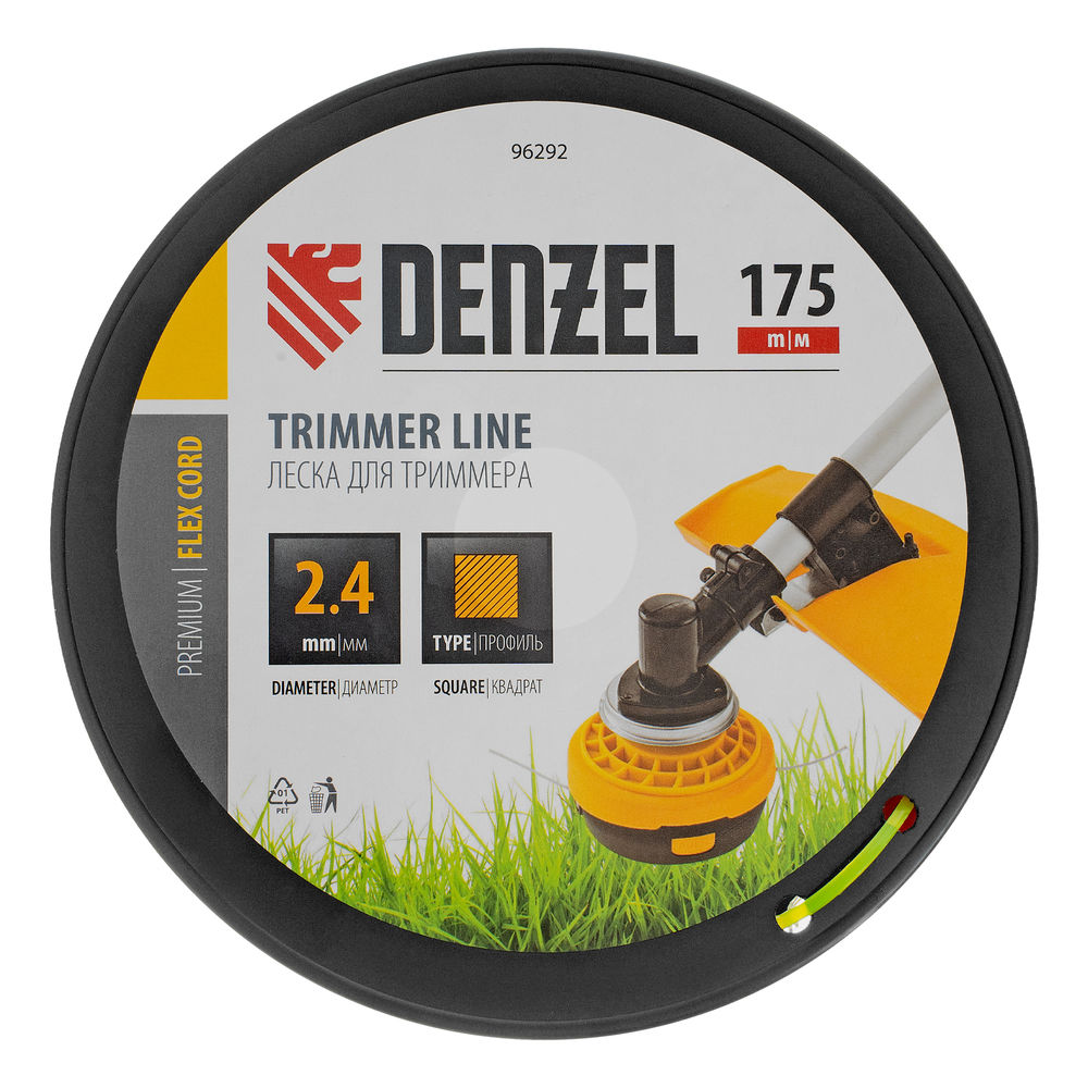 Леска для триммера квадрат, 2,4мм х 175м, на DIN катушке FLEX CORD Denzel (96292)