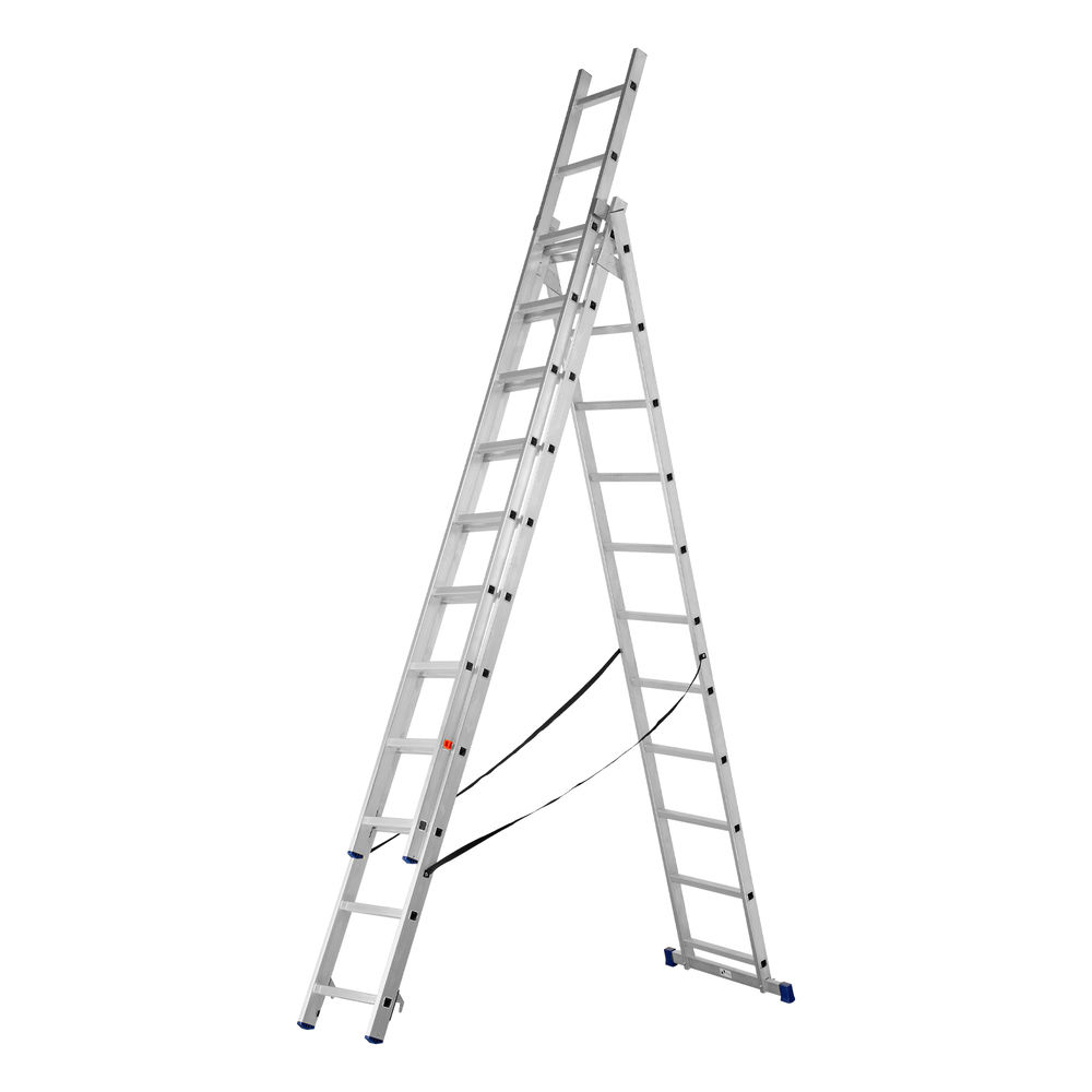 Лестница, 3 х 11 ступеней, алюминиевая, трехсекционная, Сибртех (97821)