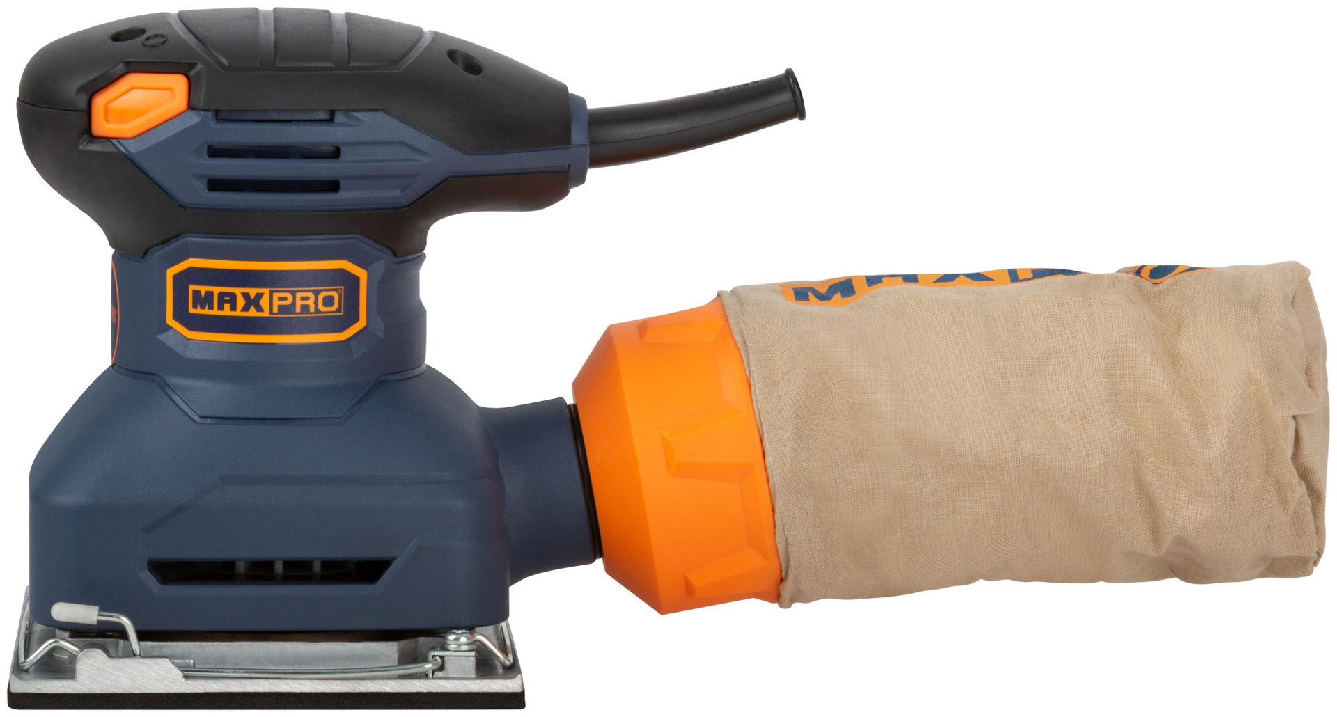 Шлифмашина вибрационная 230 Вт; 13500 об/мин; 115х100 мм; алюминиевая подошва; пылезащитный выкл.; зажим; резиновые вставки; 1,2 кг MAX-PRO 85235