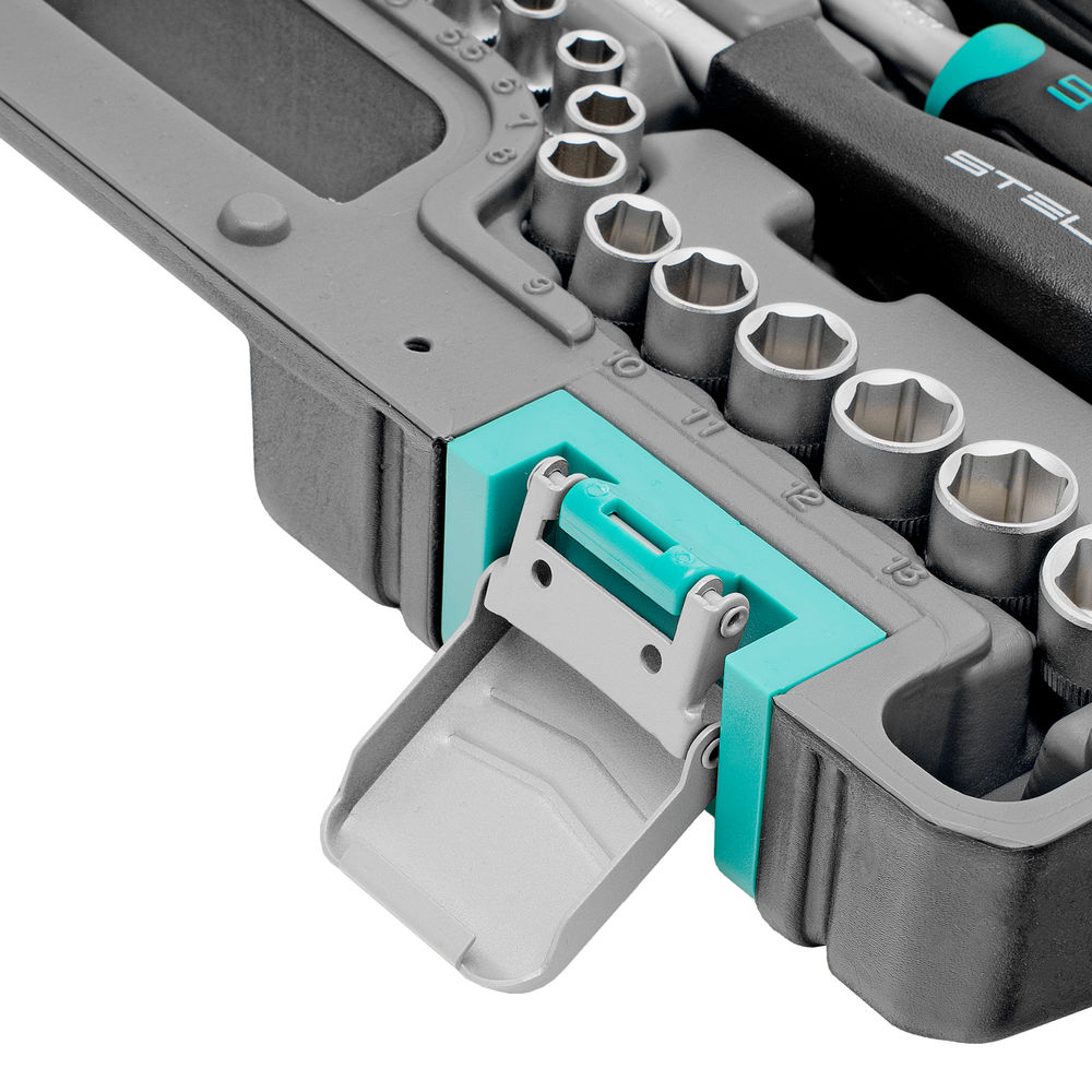 Набор инструментов, 1/2, 1/4, CrV, пластиковый кейс 69 предметов Stels