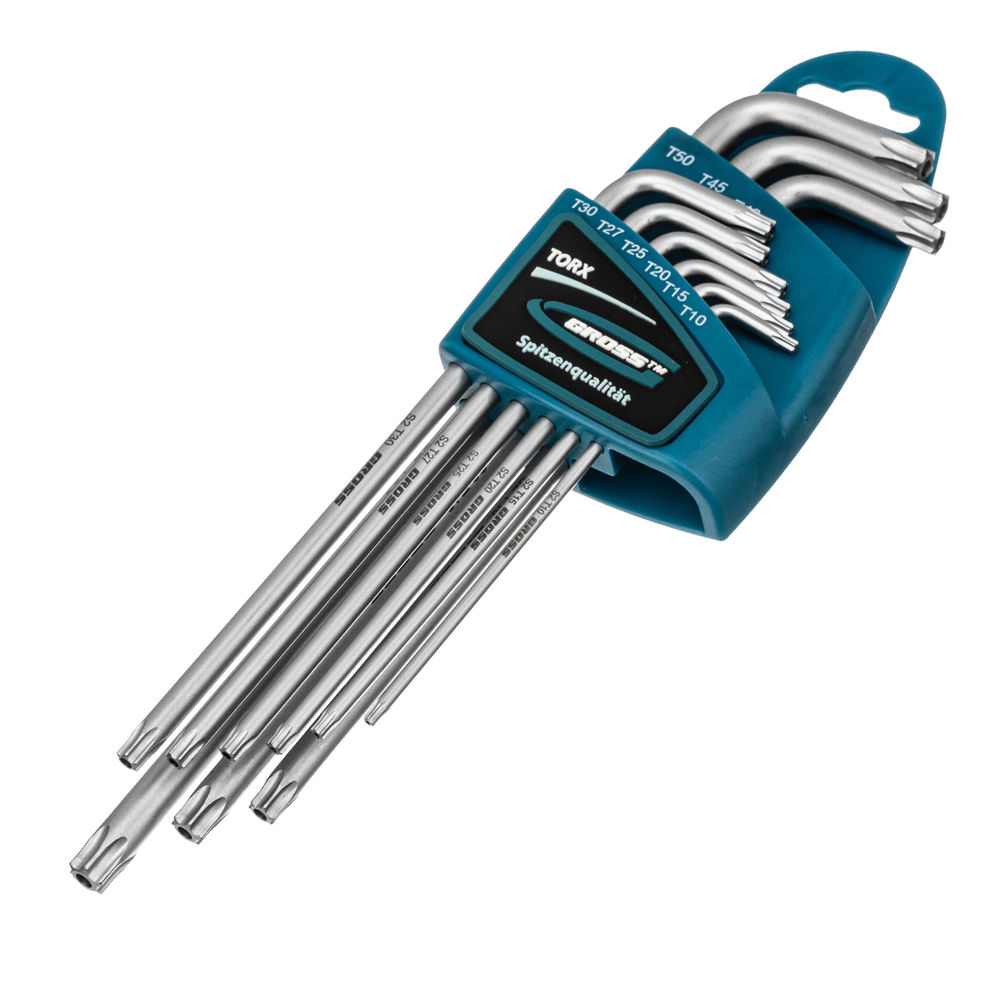 Набор ключей имбусовых Torx -TT, 9 шт: T10-T50, экстра-длинные, S2, сатинированные Gross (16408)