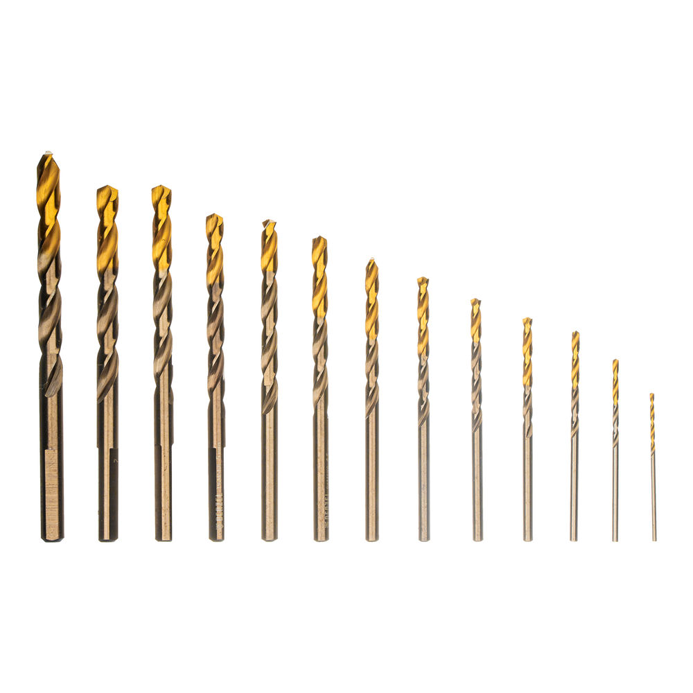 Набор сверл по металлу, 1,5-6,5мм, Р6М5К8-TiN, Golden Tip, 13 шт Denzel (723006)