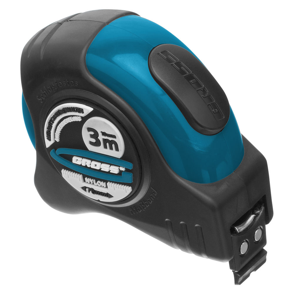 Рулетка Schlagfest,3 м x 19 мм,магнитный обрезиненный зацеп,двусторонняя шкала,Нейлоновое покрытие,автоматическая фиксация Gross