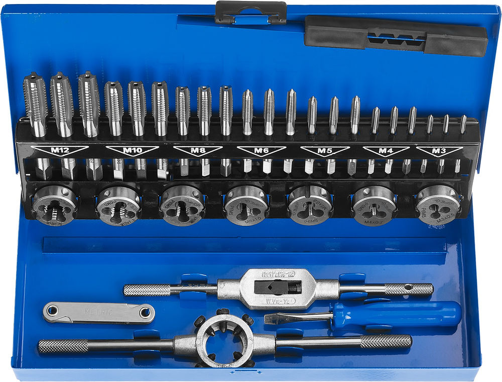 Набор метчиков и плашек 32 предмета сталь Р6М5 Профессионал ЗУБР 28110-H32