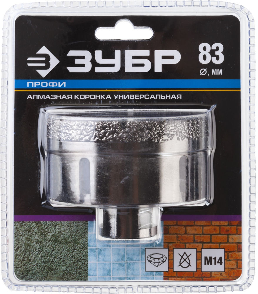 Коронка алмазная вакуумная АВК, d 83 мм, М14, 15 мм кромка ЗУБР Профессионал 29865-83