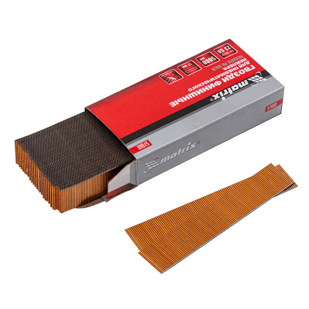 Гвозди финишные, (шпильки) 23GA для пневматического нейлера финишного D 0.64 мм, длина 12 мм, 5000 шт Matrix (57669)