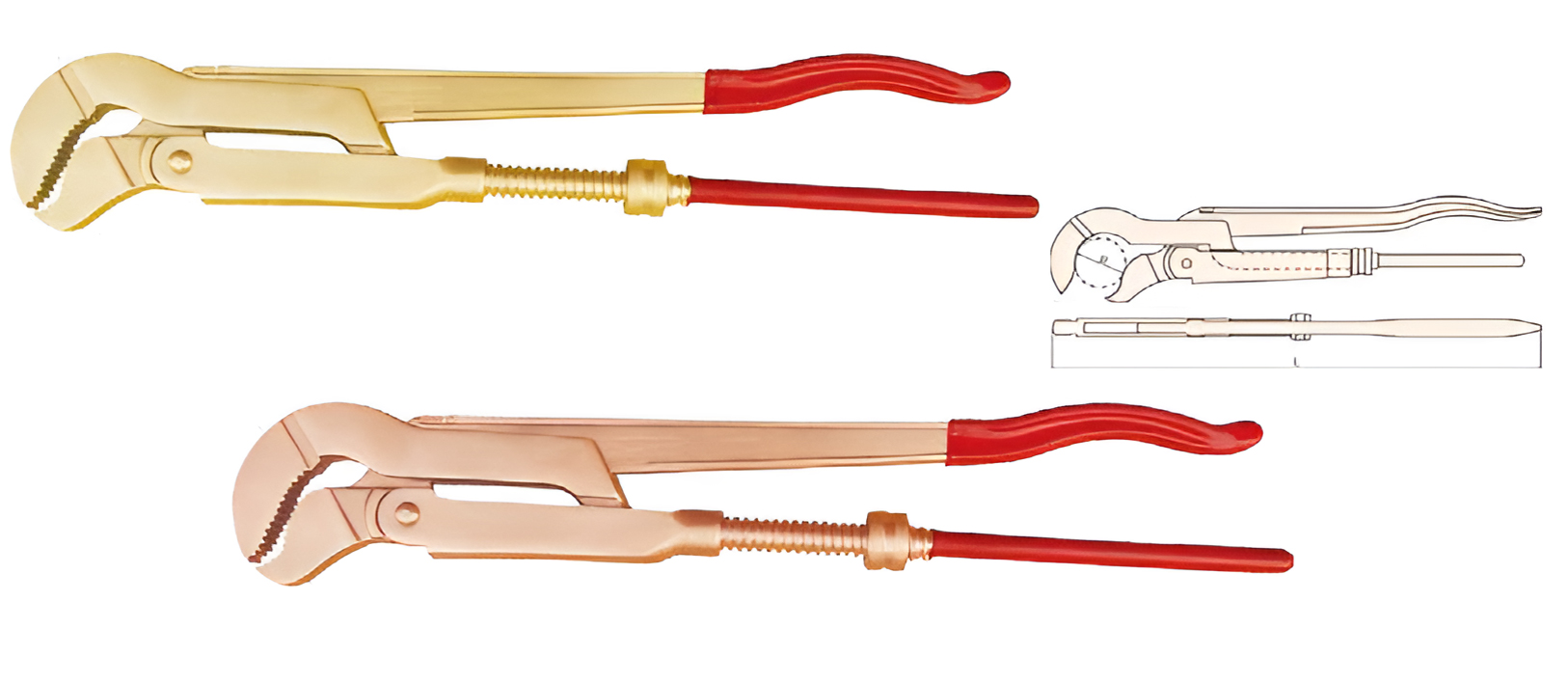 Ключ трубный шведский S-образный №2 искробезопасный сплав AlCu 128A-1002, HORTZ