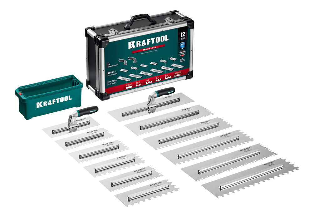 Набор нержавеющих гребенок со сменной 2к ручкой, в пластиковом кейсе, 280х115 мм (6шт) – 480х130 мм (6шт) KRAFTOOL 33268-H12