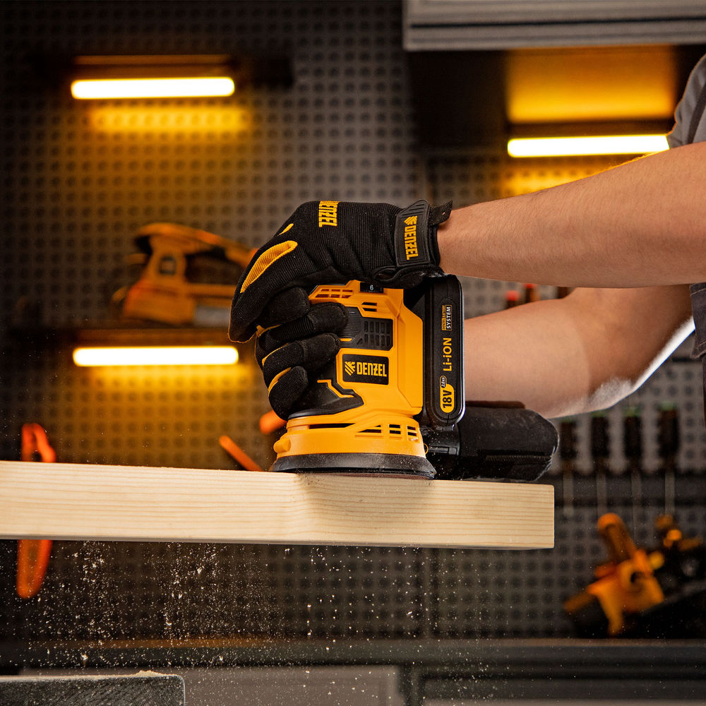 Машина шлифовальная эксцентриковая аккумуляторная COS-125, 18В Li-Ion Denzel (28470)