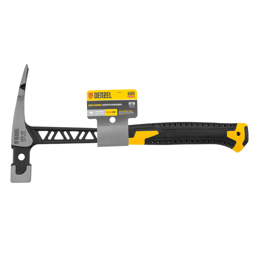 Молоток каменщика 680 г, цельнокованый, двухкомпонентная обрезиненная рукоятка Denzel (10633)