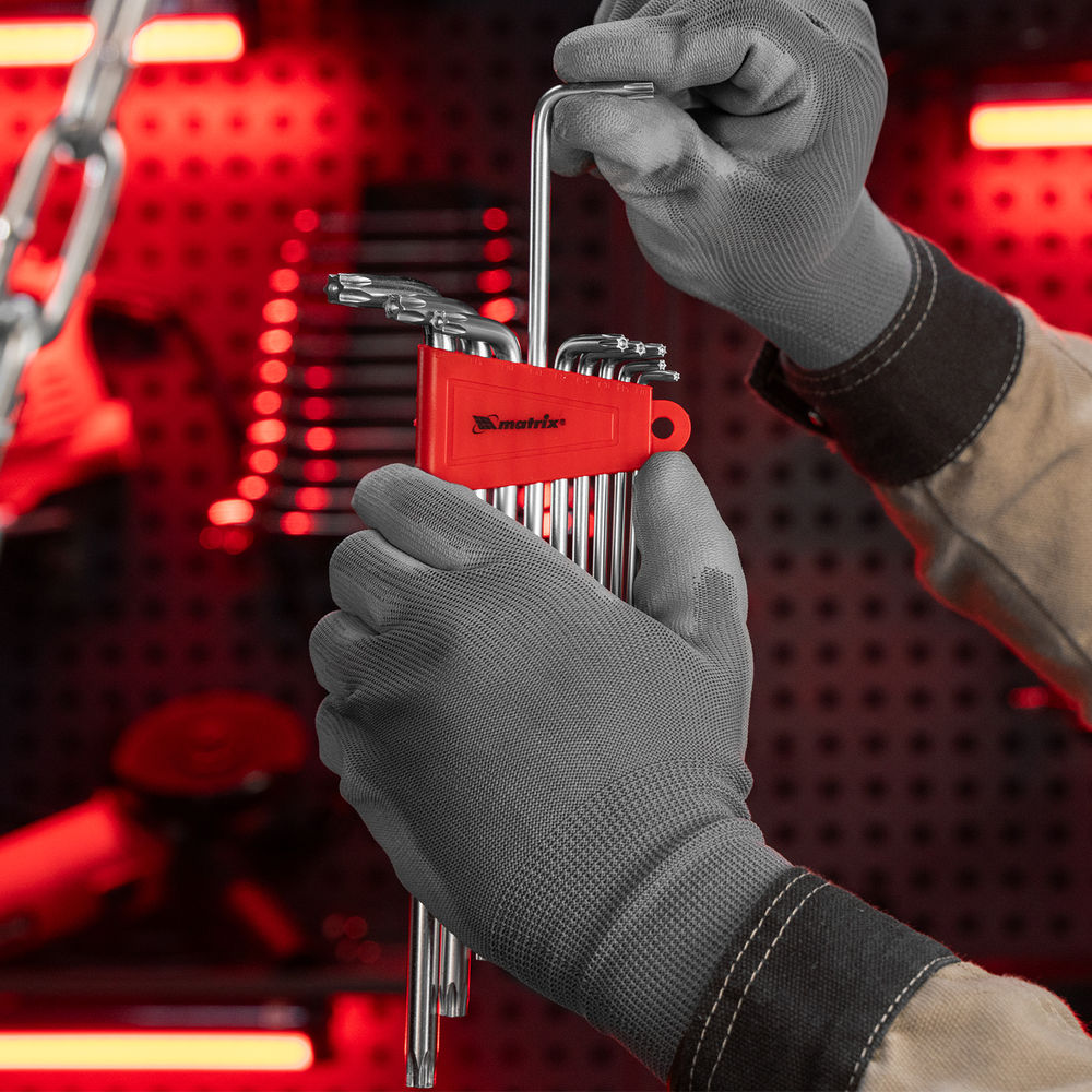Набор ключей имбусовых Torx , 9 шт, T10-T50, CrV, экстра-длинные с сатинированным покрытием Matrix