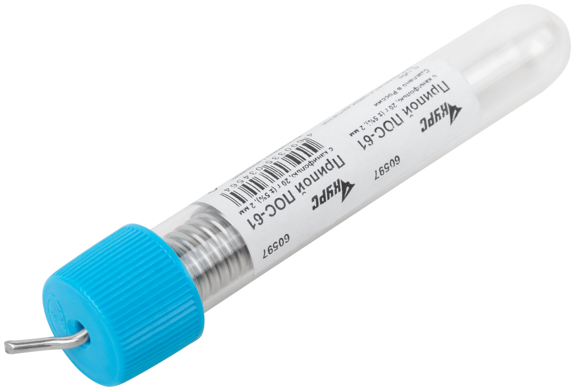 Припой ПОС 61 с канифолью, проволока диаметр 2 мм, в тубе, 20 гр. (60597)