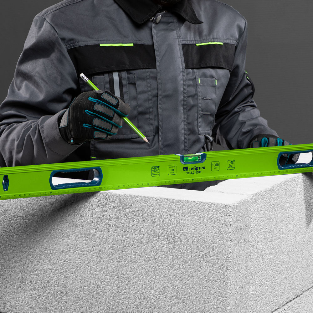 Уровень алюминиевый УС-1, 0-1000, фрезерованный, 3 глазка, рукоятки, 1000 мм Сибртех (34103)